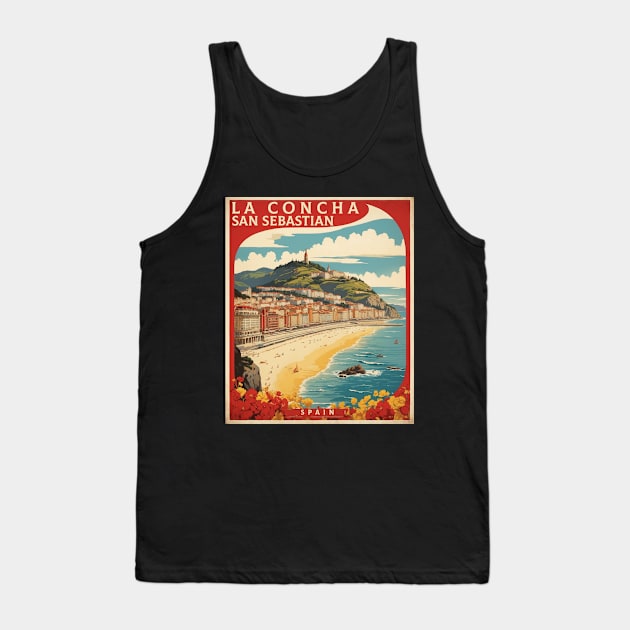 La Concha San Sebastian Beach Spain Travel Tourism Retro Vintage Art Tank Top by TravelersGems